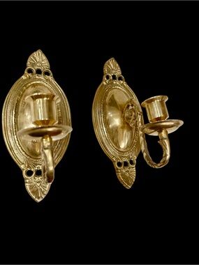 Vintage Brass Wall Candle Sconces Hollywood Regency 9" Single Arm Ornate 2PC